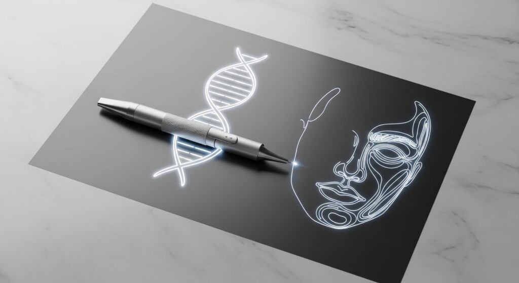 DNA螺旋と人の顔をイメージしたイラスト