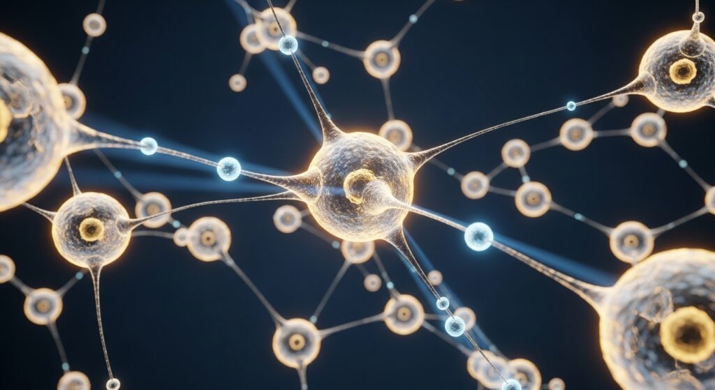 光り輝く細胞のようなイメージ